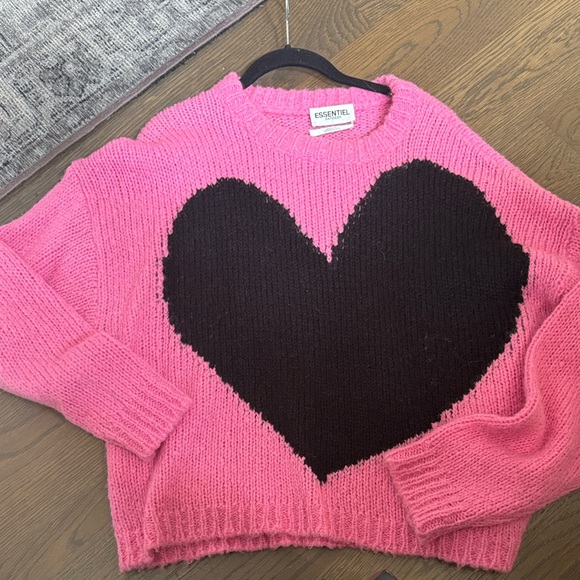 Essentiel Antwerp Sweaters - Anthropologie Pink and Black Heart Sweater by Essential Antwerp